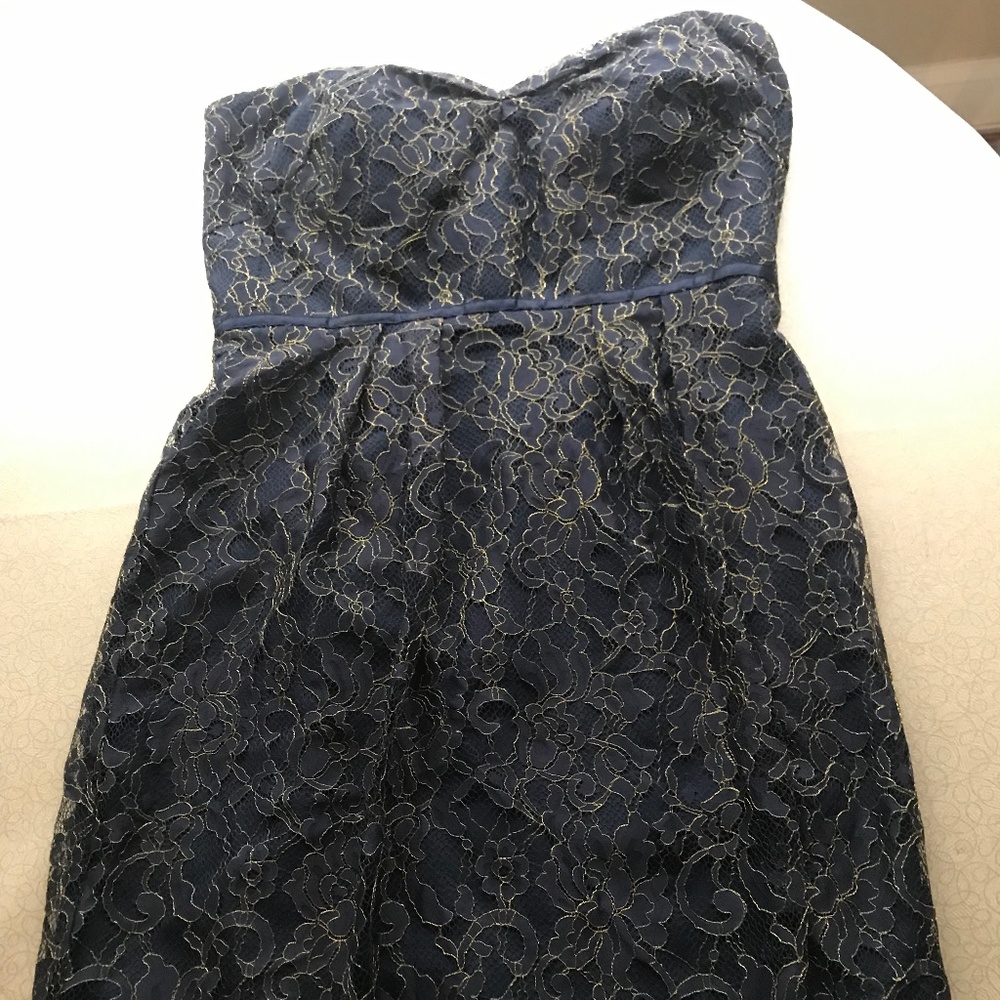 Jenny Yoo Blue and Gold Sheath Mini Dress